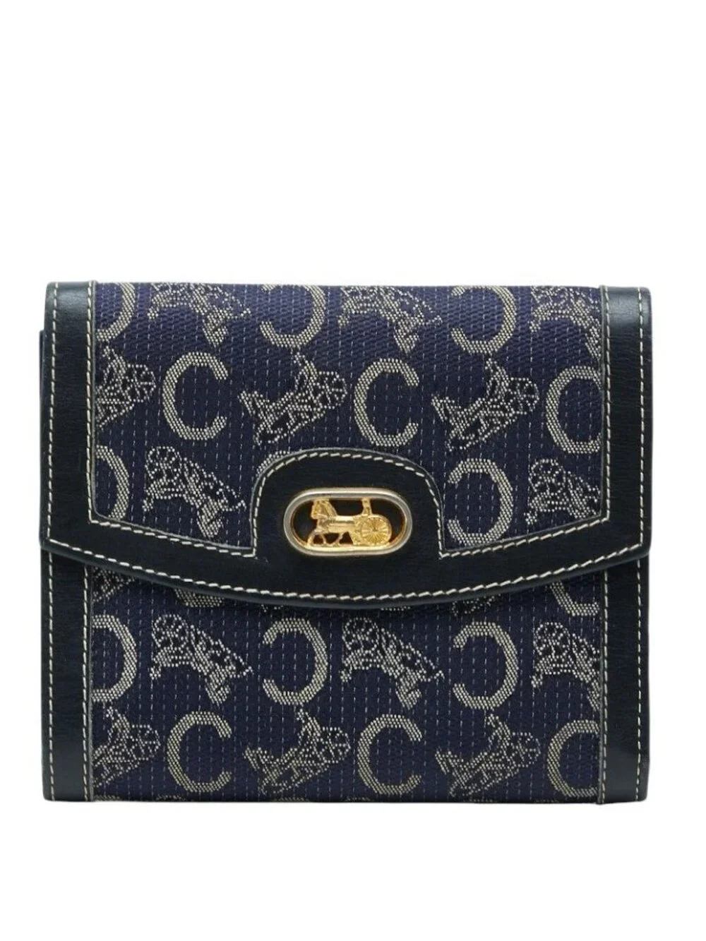 Celine C Saluki Bifold Wallet Navy Canvas Leather